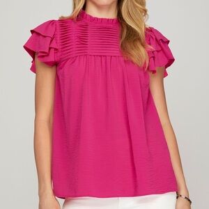 She & Sky Hot Pink Ruffle Top